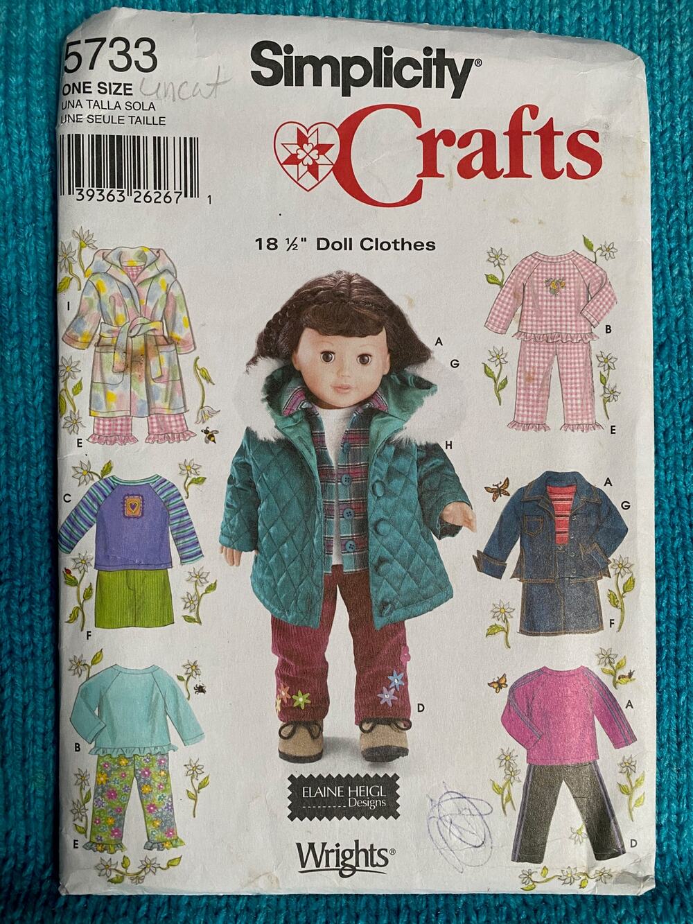 Simplicity sewing pattern  5733 18" doll clothes